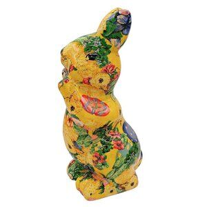Decoupage Bunny Ceramic Pottery Flowers Easter Egg Bright Colors Garden Decor 9"